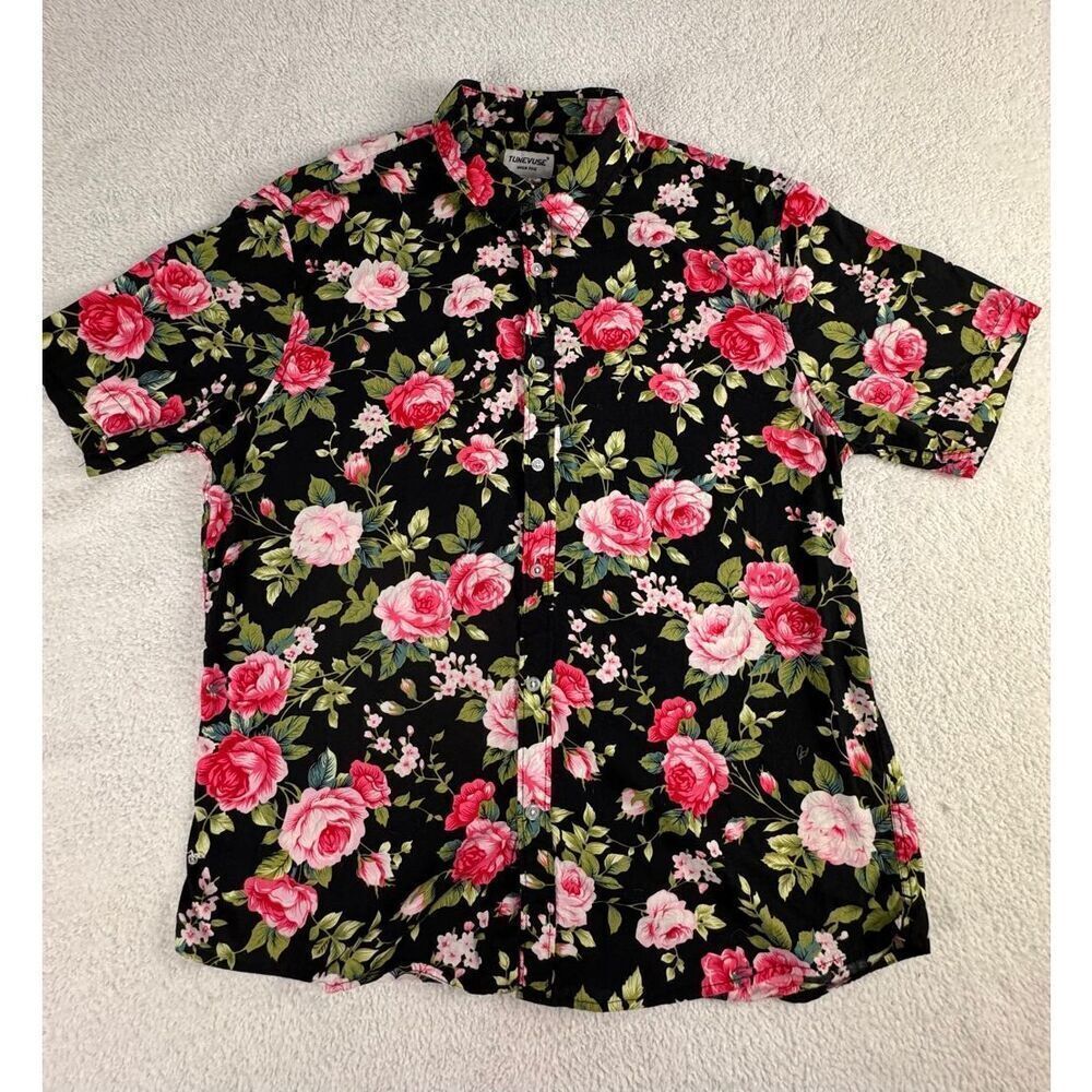 TUNEVUSE Men's Short Sleeve Floral Shirt Regular Fit Size XL